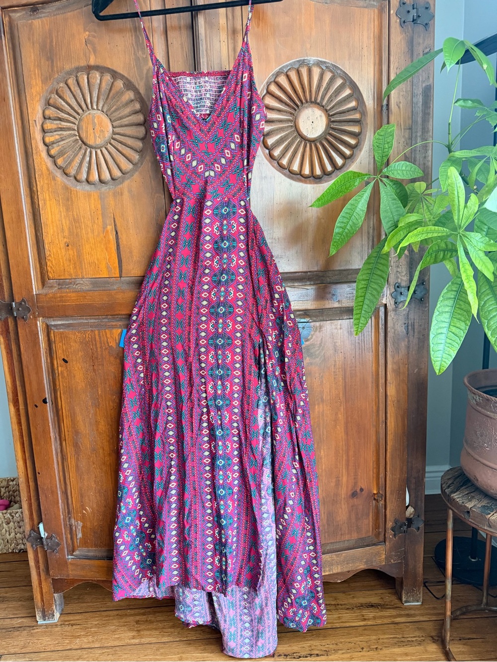 SHEIN Pink & Purple Printed Spaghetti-Strap Maxi Dress
